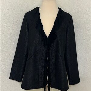 Elegant Chicos Black Women's Jacket Ruffle Collar Front Hook 2 like Large 12